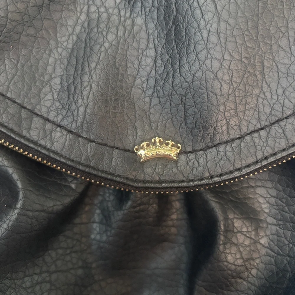 Y2K Juicy Couture Black Hobo Bag with Gold Chain Accents.